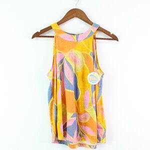 C&C California High‎ Neck Sleeveless Floral Linen Top M